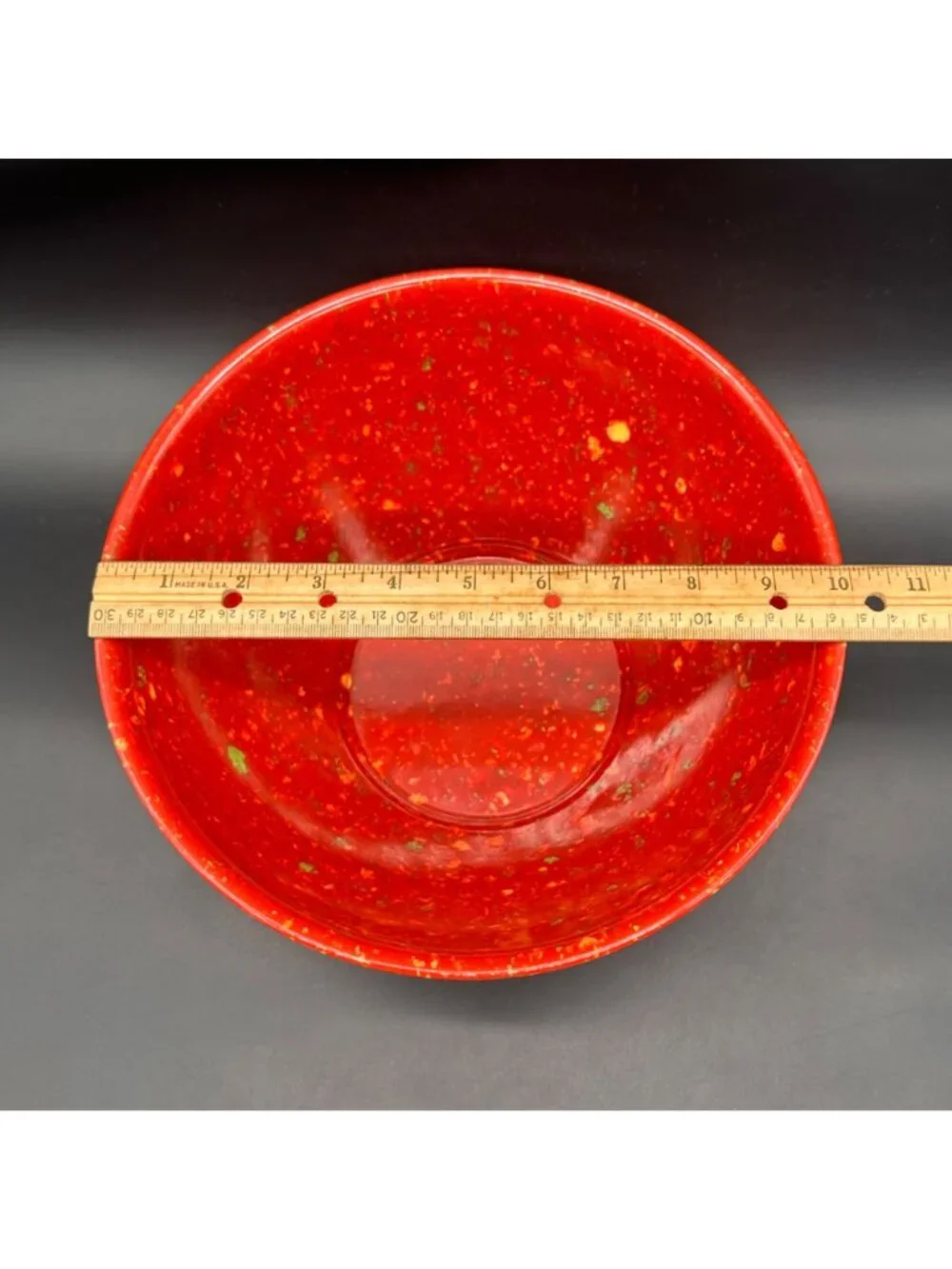 Rachael Ray Red Confetti Speckled Melamine Mixing Bowl Garbage Rubber Bottom 10”